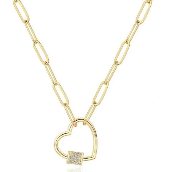 Gold Plated Heart Micro Pave Crystal Layering Necklace